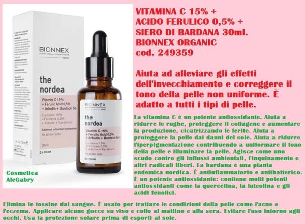 Siero vitamina C 15% + acido ferulico 0.5% + siero di bardana Bionnex organic