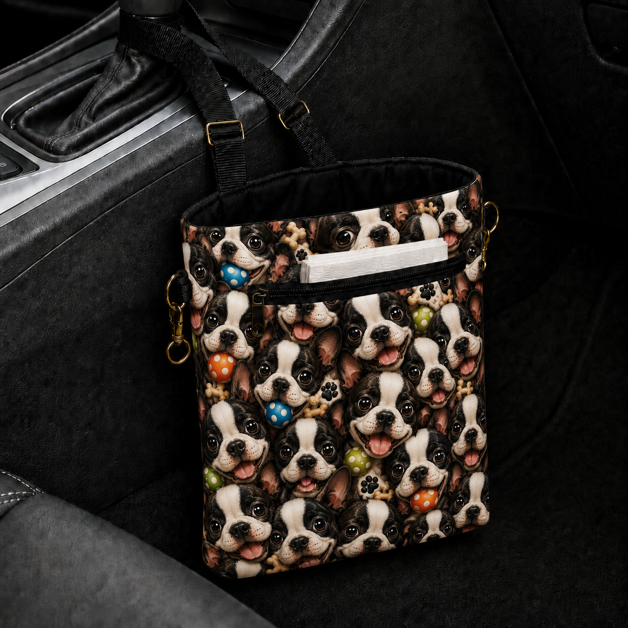 Boston Terrier Ball Print Car Trash Bag