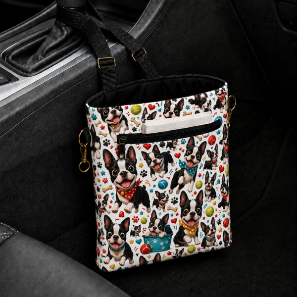 Playful Boston Terrier Car Trash Bag