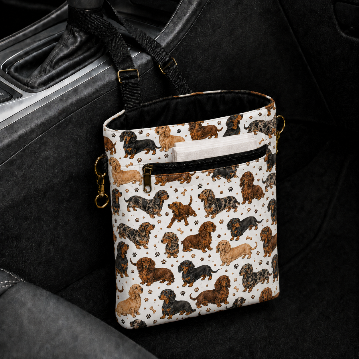 Dachshund Print Car Trash Bag