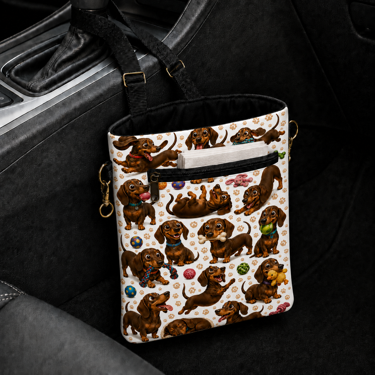 Playful Dachshund Car Trash Bag