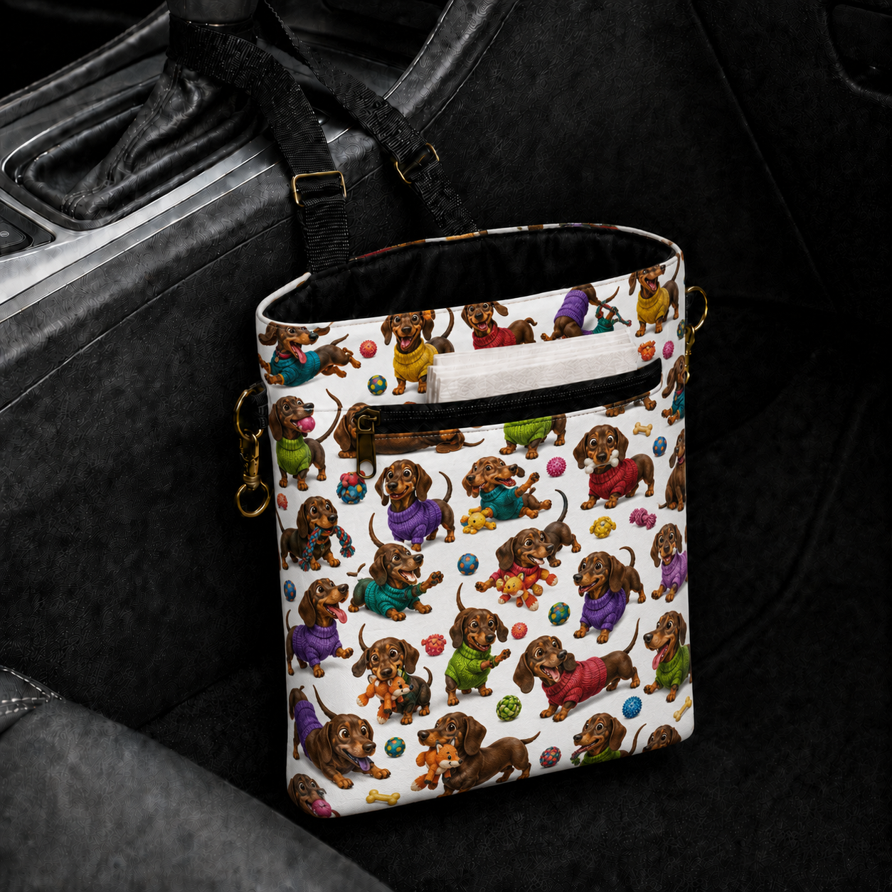 Dachshunds in Sweaters Car Trash Bag