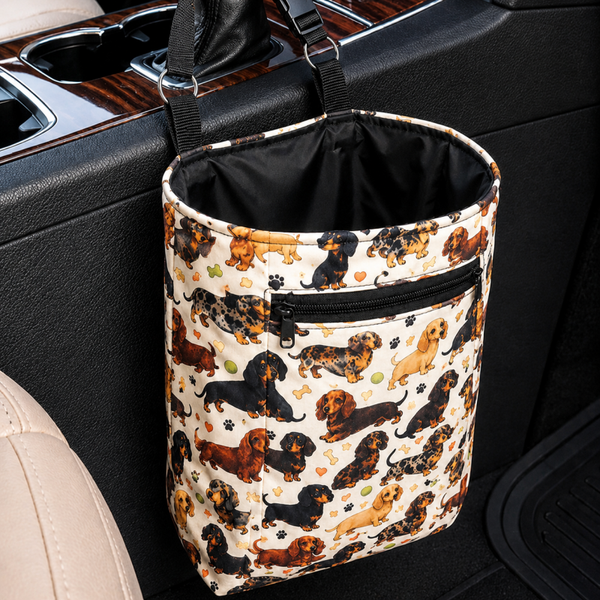 Dachshund Dog Print Hanging Car Trash Bag | Car Organizer
