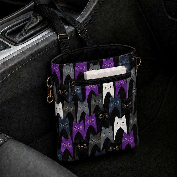 Purple and Black Cat Car Trash Bag