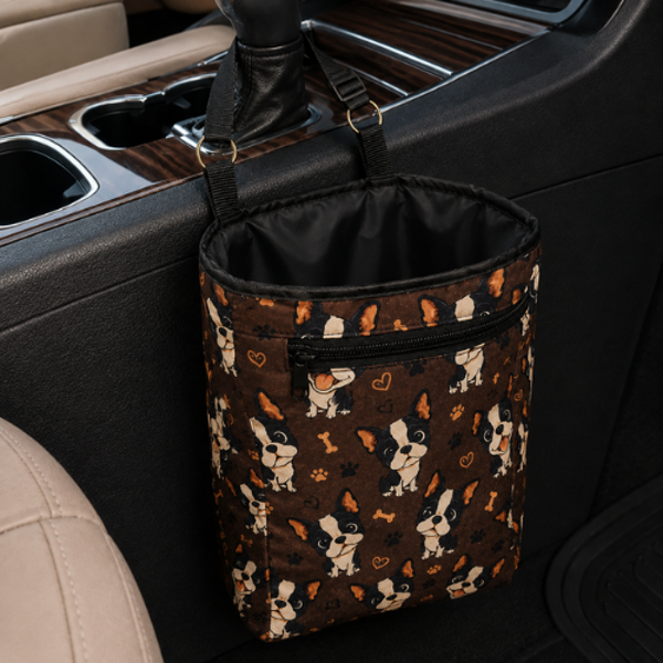 Boston Terrier Hanging Car Trash Bag | Reusable Car Organizer