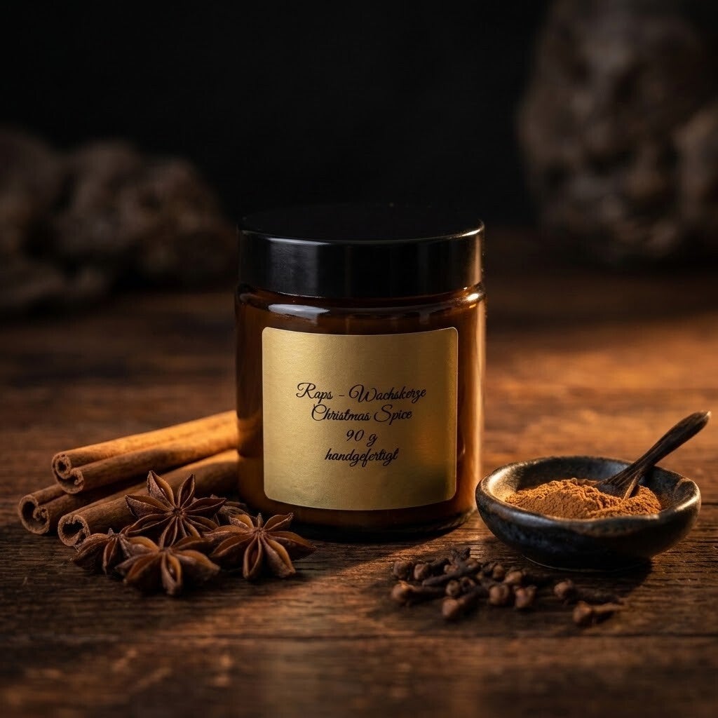 Christmas Spice · Duftkerze aus Rapswachs im Braunglas, 90 g