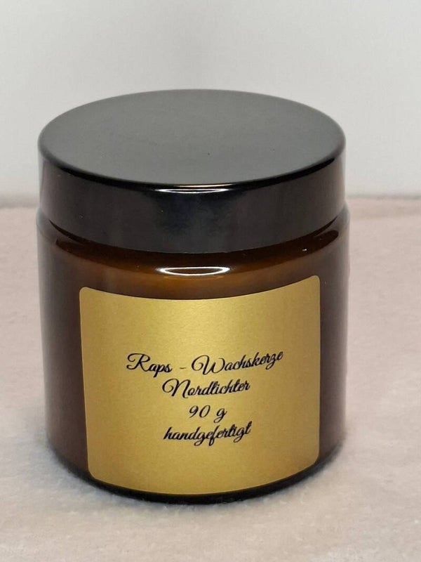 Nordlichter · Duftkerze aus Rapswachs im Braunglas, 90 g