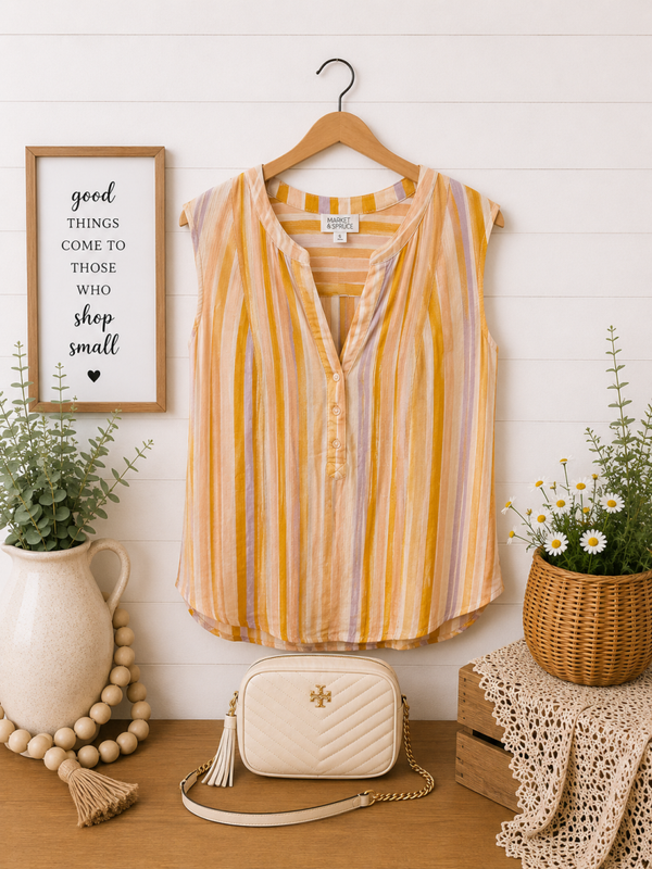 Market & spruce yellow striped tank top Size 1X
