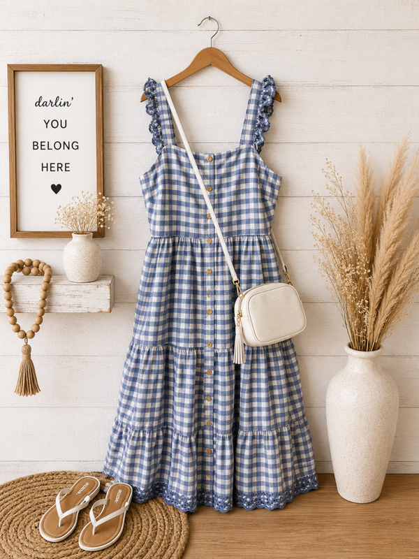 Shabby Chic blue checkered maxi dress Size 6