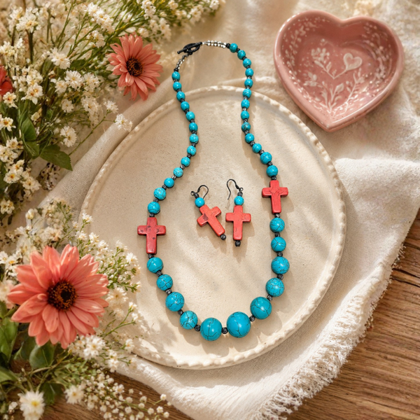Turquoise beaded necklace set