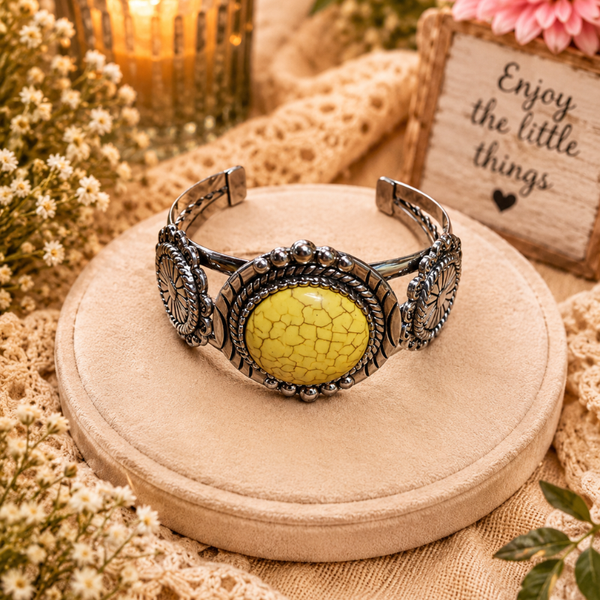 Yellow crackle cuff bracelet
