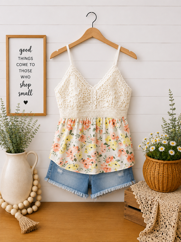 No bounds white flowered crochet tank top Size XL