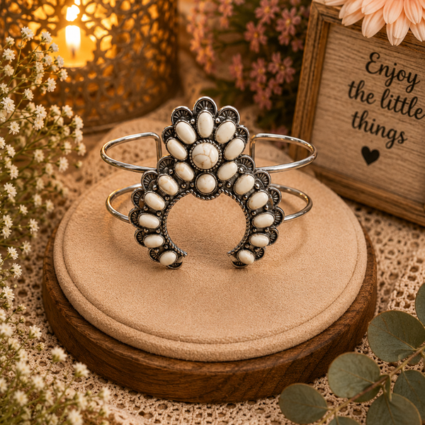 White squash blossom cuff bracelet