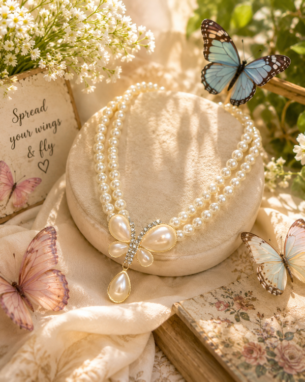 Butterfly pearl style necklace