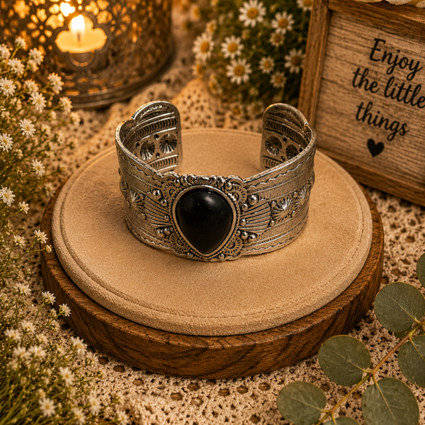 Black marble thick cuff bracelet