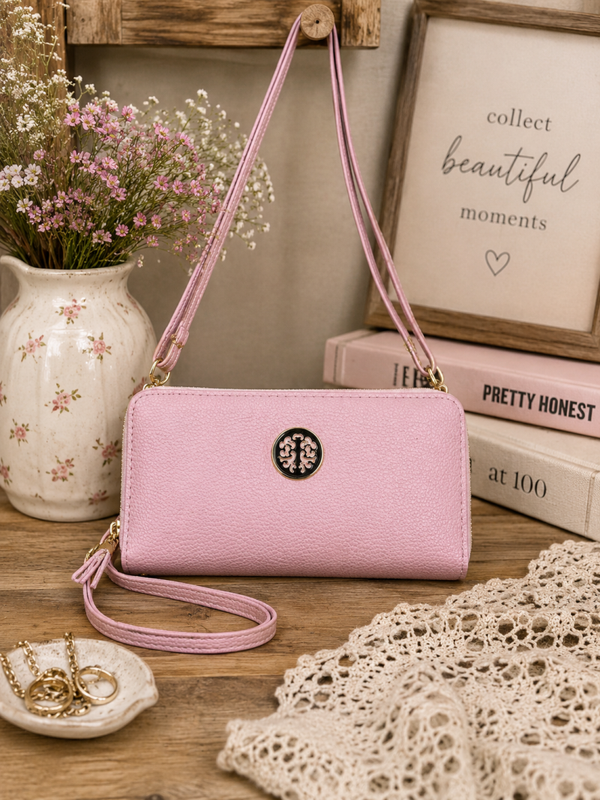 Pink wallet size cross body purse