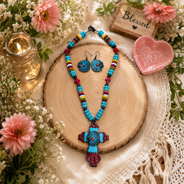 Turquoise multi-color beaded necklace set