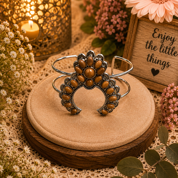 Brown squash blossom cuff bracelet