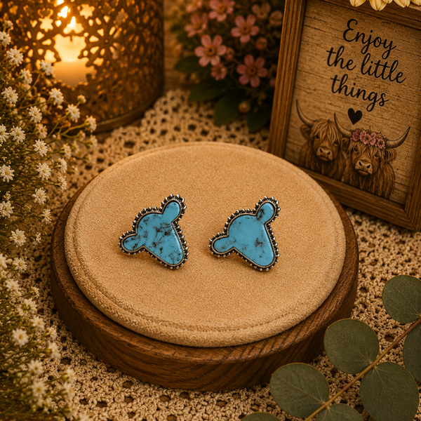 Cow Head turquoise style stud earrings
