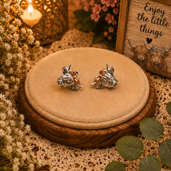 Sterling silver highland cow stud earrings