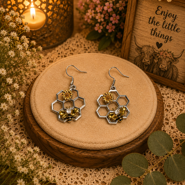 Honeycomb fishhook earrings