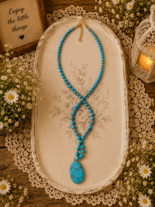 Long beaded turquoise style necklace