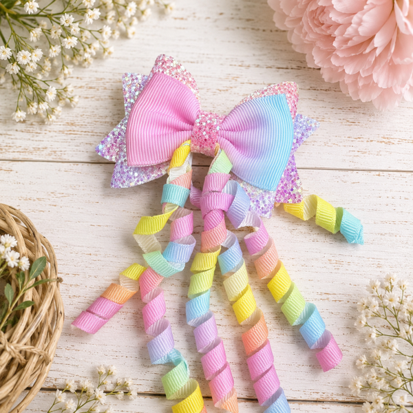 Pastel rainbow clip bow