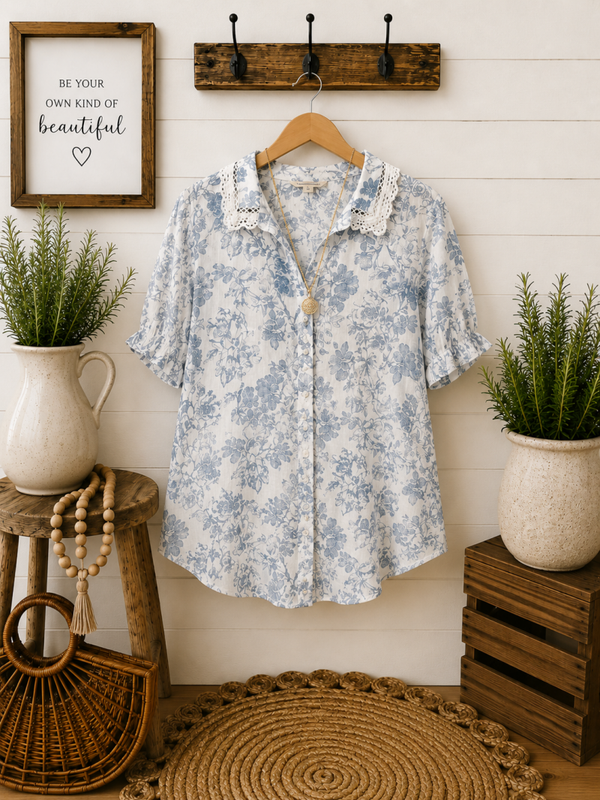 Lucky brand white floral print shirt Size Medium