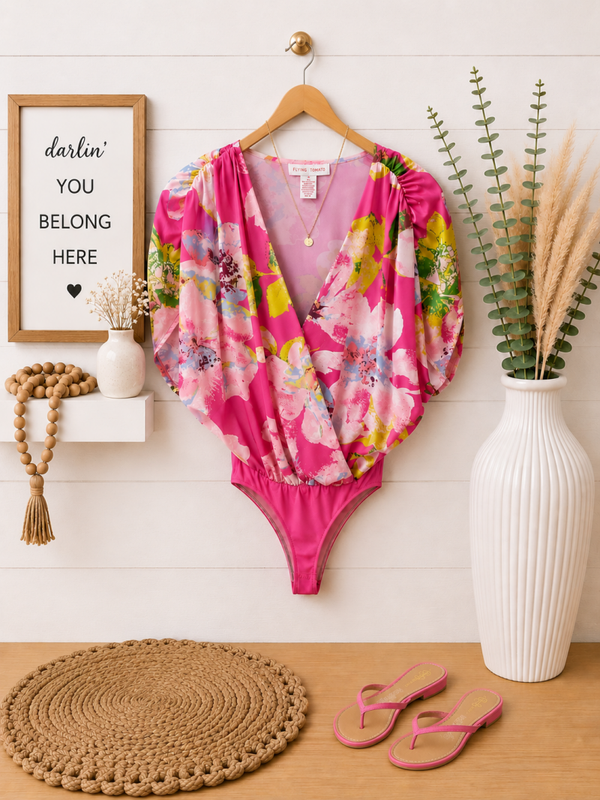 Flying Tomato pink floral body suit Size Small