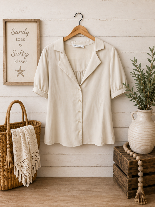 Grace Karin tan button down dress top Size Small