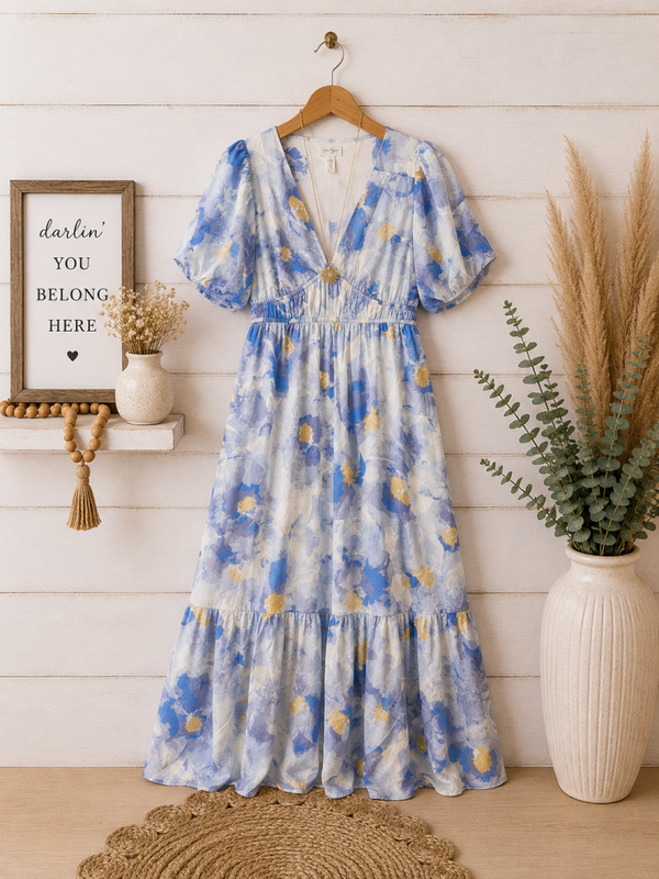 Jessica Simpson Blue printed maxi dress Size Large