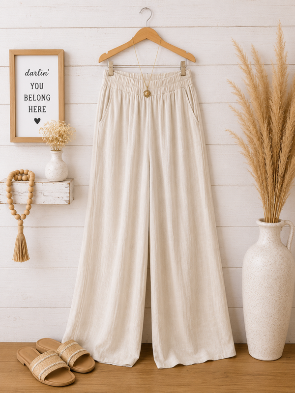 Zenana sand beige linen pocketed pants Size Medium