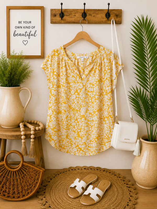 Fun2Fun yellow & white top Size XL