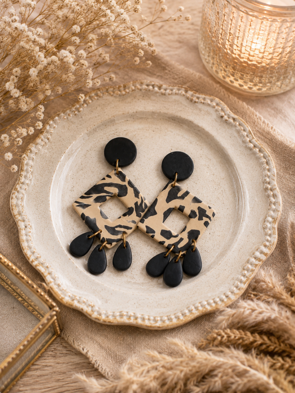 Black and tan post earrings