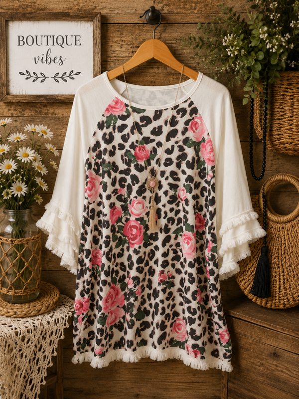 Leopard and rose print super soft top Size 2XL