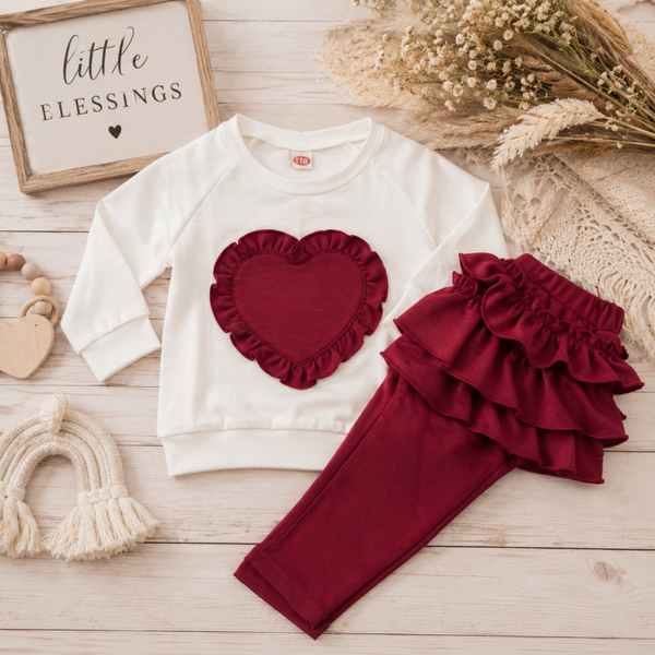 Burgundy & white ruffle butt 2 piece set Size 3T