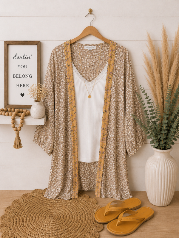 American Eagle Tan flower cardigan size large