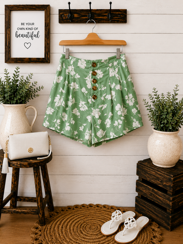 Alya green & white printed shorts Size Small