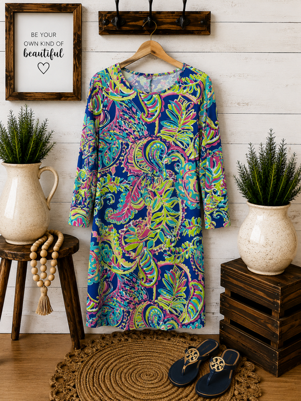 Lilly Pulitzer Navy & pink printed dress Size Large