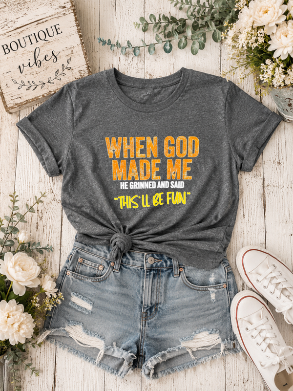 When God Made me grey tee Size Large
