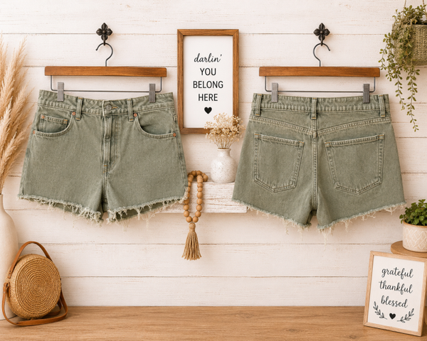 Green denim high rise cheeky shorts Size 18