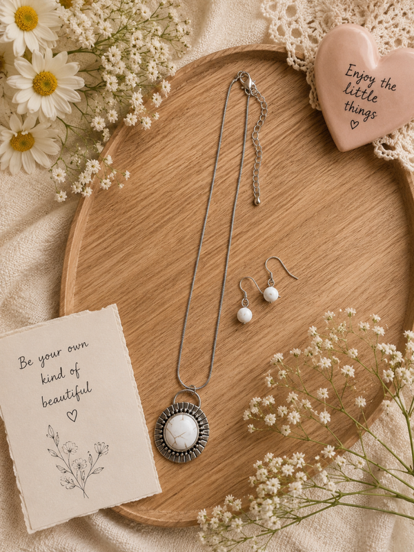 Long white pearl necklace set