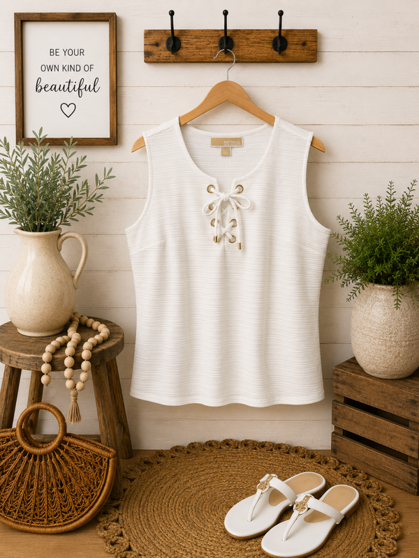 Michael Kors white top with gold accent Size XL