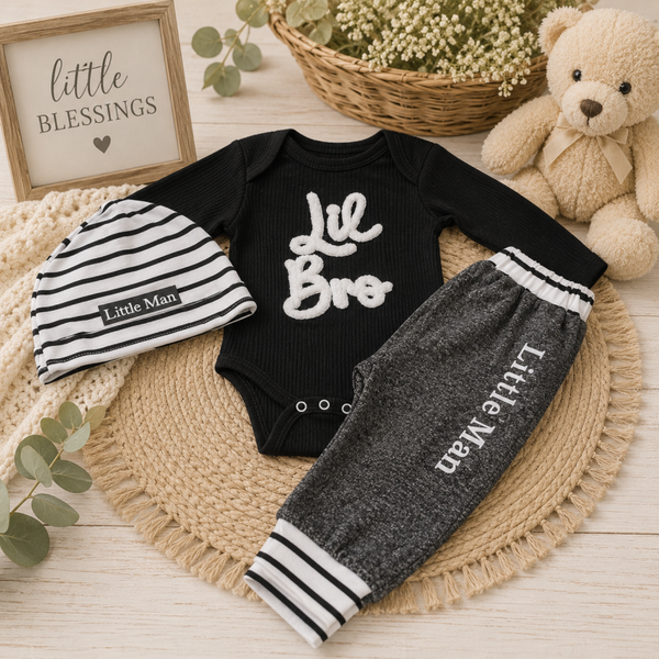 Lil Bro 3piece set black & white 3-6mo.