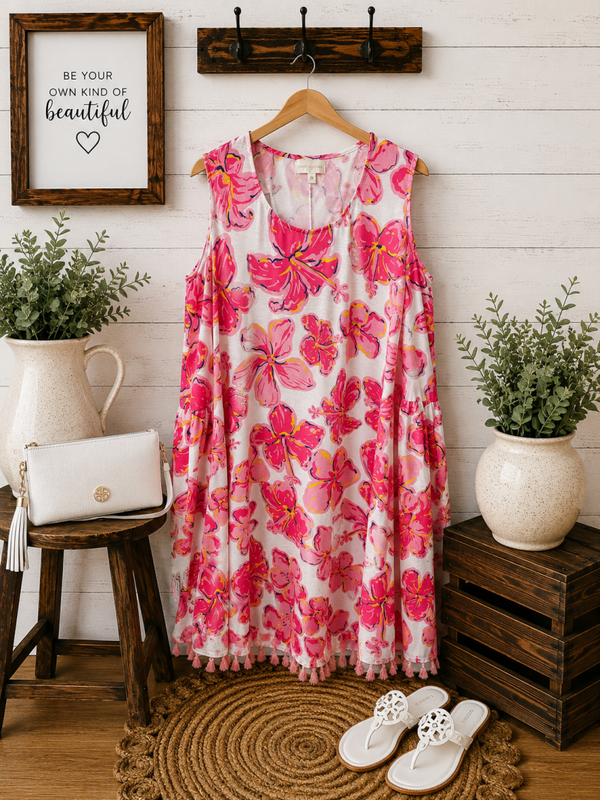 Simply Southern pink & white cold shoulder dress Size Medium