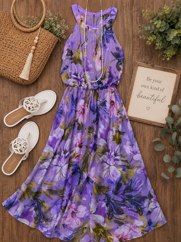 Purple floral print maxi dress Size 10