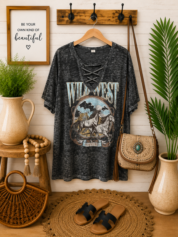 Cato Wild West burn out shirt Size 22/24