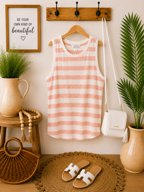 Market & spruce coral & white tank Size Large