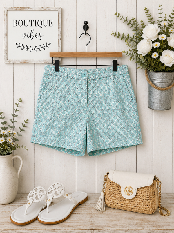 Crown & Ivy teal & white printed shorts Size 12