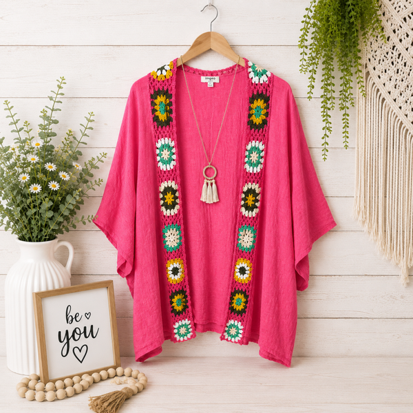 Umgee pink with crochet cardigan Size M/L